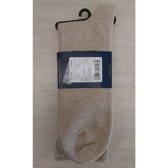 Polo Ralph Lauren Mens Classic Crew Socks-Taupe Cotton Blend 1-Pair XL Sz 13-16 - Picture 2 of 9